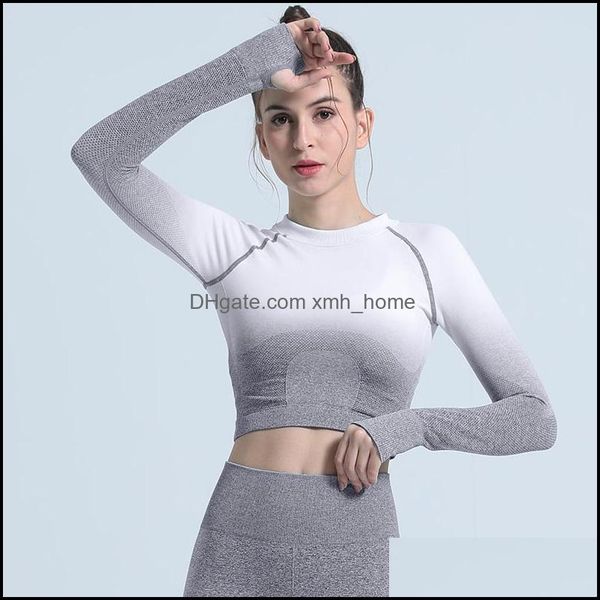 

yoga exercise wear athletic outdoor apparel & outdoorsyoga outfits long sleeve gym sports crop womens seamless gradient shirt fitness wo, White;red