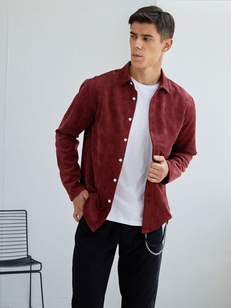 

men collared cord shirt 21g9#, White;black