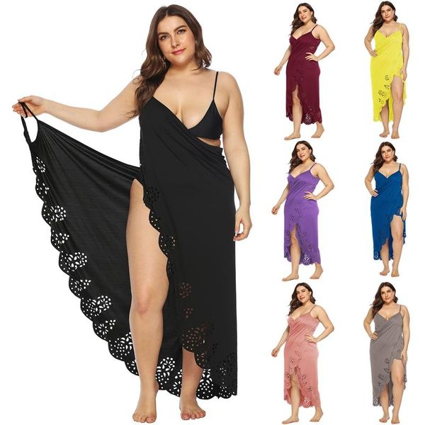 

casual dresses women's summer oversized flower hollow beach blouse irregular suspender dress sisters solid color, Black;gray