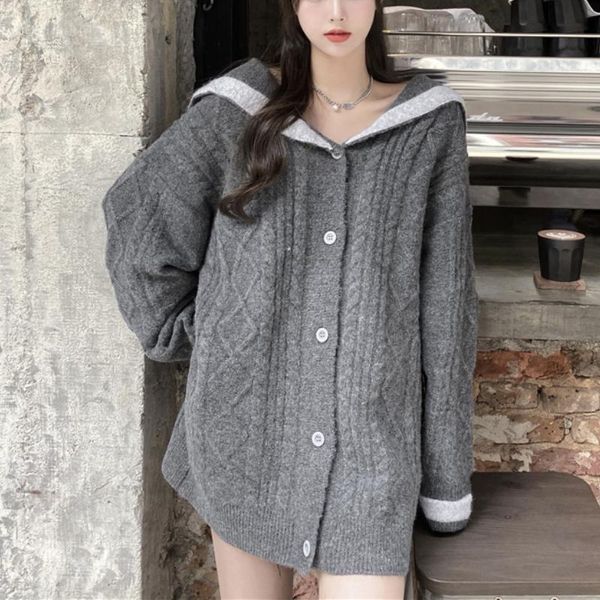 

women's knits & tees autumn korean fashion knitted ladies sweater warm japanese sweet elegant coat loose casual oversize cardigan winte, White