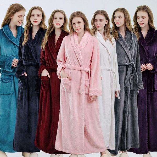 

women's sleepwear women bathrobe flannel pajamas autumn and winter long nightgown coral fleece thicken home wear, Black;red