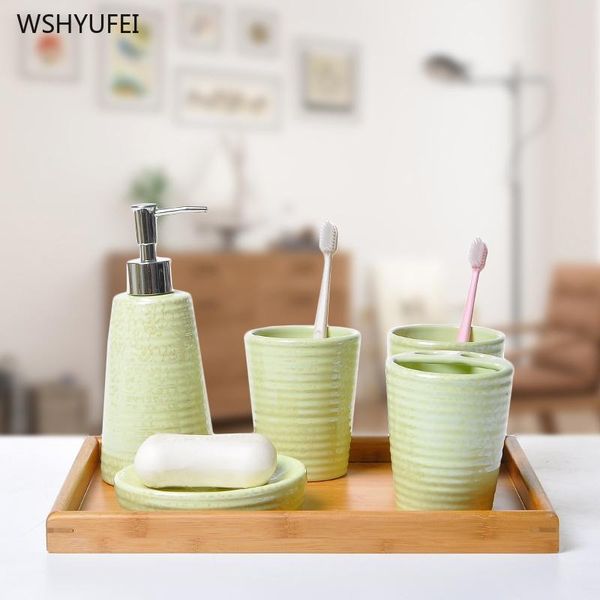 

bath accessory set ceramic simple pastoral green bathroom accessories washing tools mouthwash cup soap toothbrush holder household items