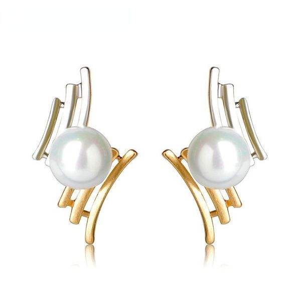 

stud oi irregular fashion two tones color simulated pearl earrings women lady wedding accessories 2021 copper earring, Golden;silver