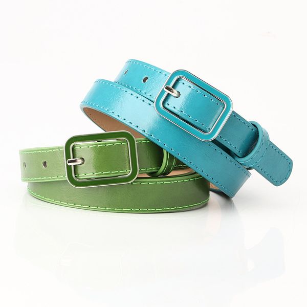 

new women's fashion trend oil dripping square buckle simple versatile dress decorative pants belt, Silver