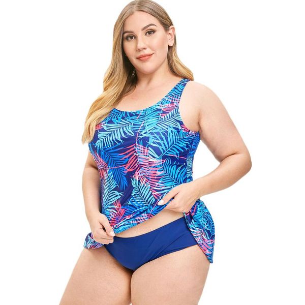

wipalo women scoop neck leaf print plus size swim wear set sleeveless boho style summer beach casual holiday bathing suit women's two p, White