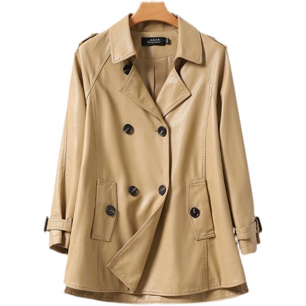 

sheepskin women's british camel coat aging leather coat, Black