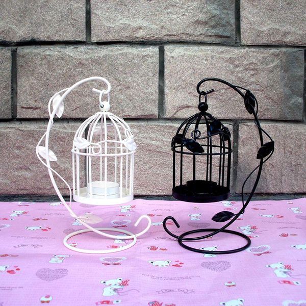 

fashion leaves birdcage candle holder iron wedding bird cage white black year handing home decoration 2021 arrived holders