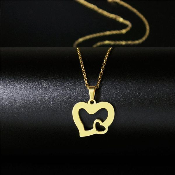 

pendant necklaces double heart pendants for women love gifts statement jewellery gold stainless steel chain femme collier choker charm, Silver
