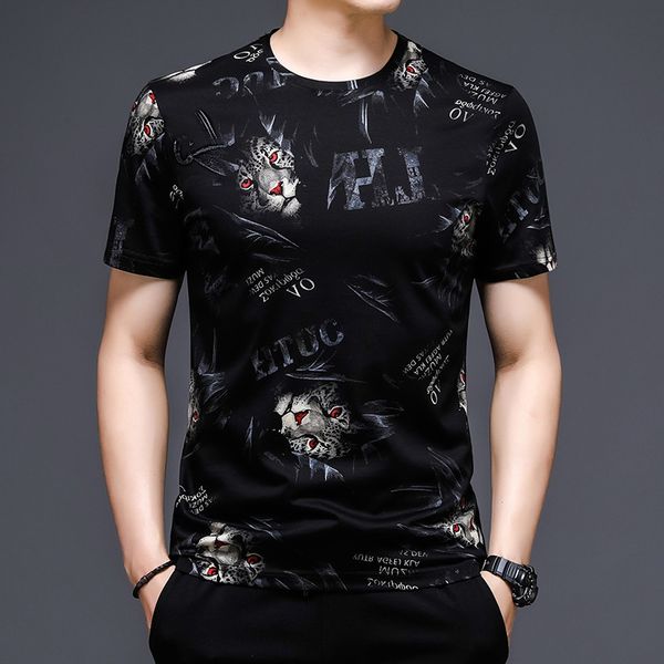 

men's t shirts 2021 summer youth fashion short sleeve print crew neck rock loose, White;black