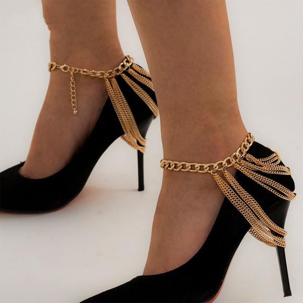 

anklets ingesight.z multi layered link chain tassel bracelets for women punk gold color on foot barefoot sandals jewelry, Red;blue