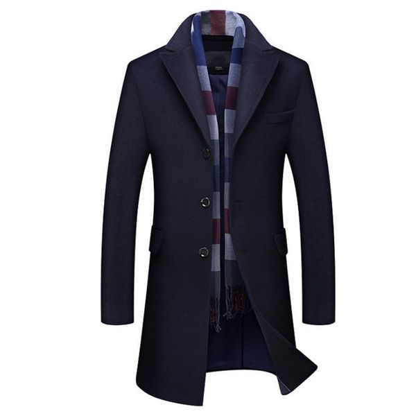 

winter wool jacket men british style trench coat male casual long woolen outwear blend no scarf men's & blends, Black