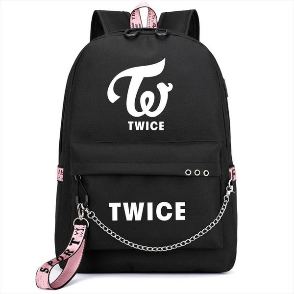 

korean band twice printing backpack fashion women canvas mochila feminina usb charging laprucksack
