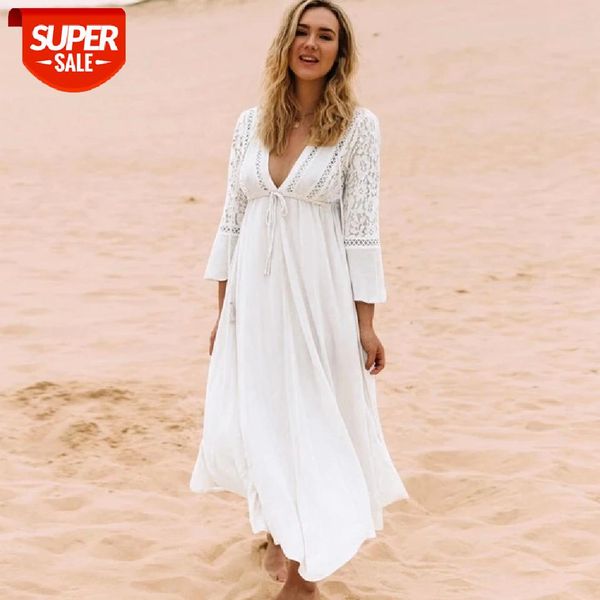 

2021 white rayon beach long dress swimwear tunics kaftan beachwear cover ups robe de plage saida praia #q274 #b99v, Black;gray