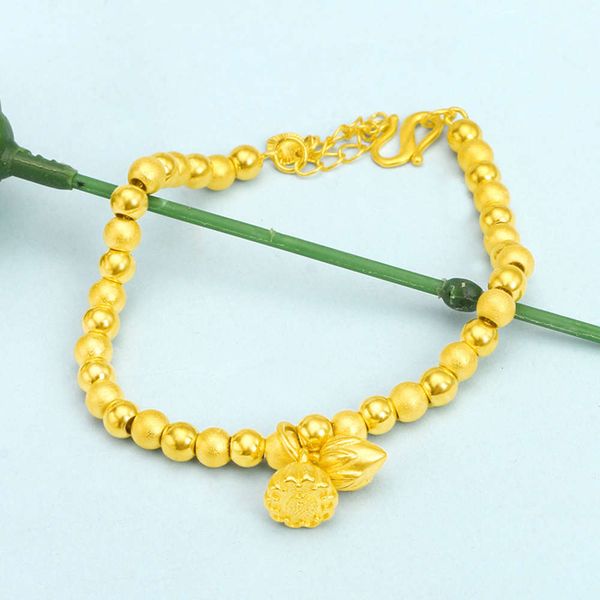 

ancient law inherits two generations of joyous imitation lotus pendant bracelet women's copper plated 24k gold transfer bead bracelet d, Black