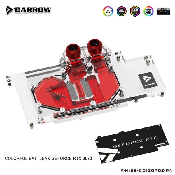 

barrow 3070 gpu water block for colorful battle-ax rtx 3070, full cover argb cooler, bs-coi3070z-pa fans & coolings