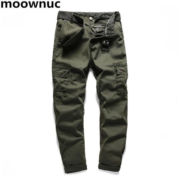 

moownuc 2021 autumn men's classic cargo pants casual mens trousers male straight long cotton plus size, Black