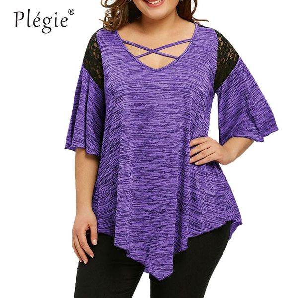 

plegie big size women shirt blouse lace patchwork short sleeve hollow out bandage v neck 5xl plus womens and blouses women's & shirts, White
