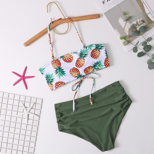 

print 2021 pineapple bra sling women's split bikini swimsuit, White;black