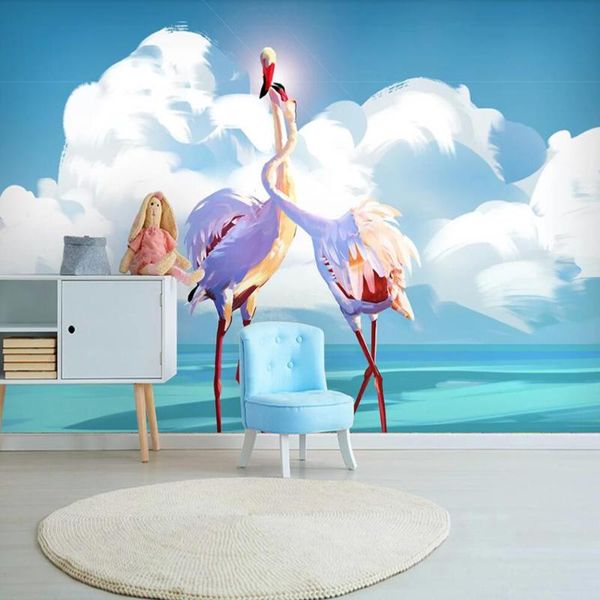 

wallpapers milofi custom 3d wallpaper mural pink couple flamingo blue sky children's room background living bedroom decoration paintin