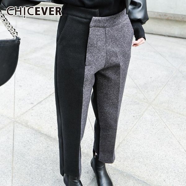 

women's pants & capris chicever korean plus thick hit color wool trouser women high waist large size loose harem female 2021 fashion cl, Black;white