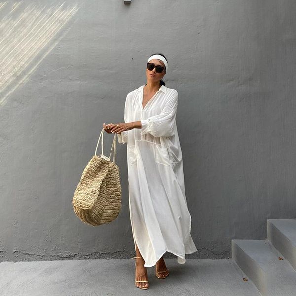 Kadın Mayo 2021 Boho Beyaz Plaj Kapak Şifon Mayo Kapak-UPS Artı Boyutu Giymek Kimono Elbise Kadınlar Yaz Mayo Up