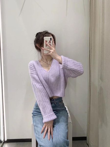 

women's sweaters autumn and winter short sweater thick knit pullover v-neck long-sleeved warm leisure park wear, White;black