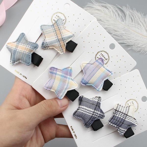 

hair accessories 2pcs/lot baby stars hairpin korean fabric plaid bangs clips girl clip princess boutique barrette headdress, Slivery;white