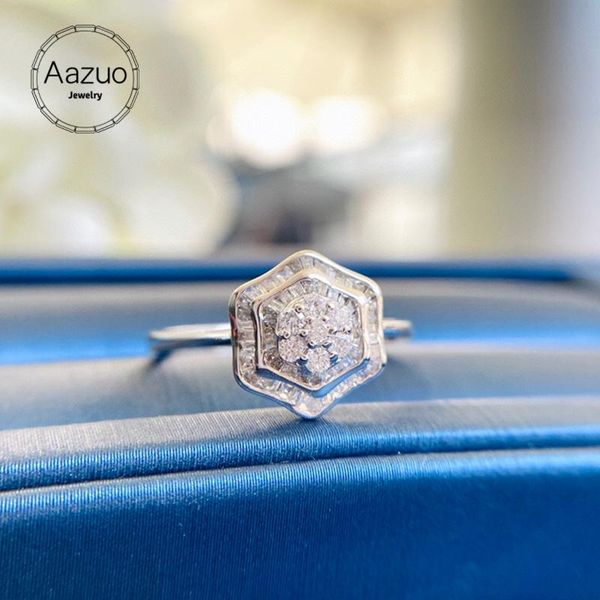 

cluster rings aazuo 18k solid pure white gold fine jewelry real diamonds fairy geometry ring for women engagement wedding patry au750, Golden;silver