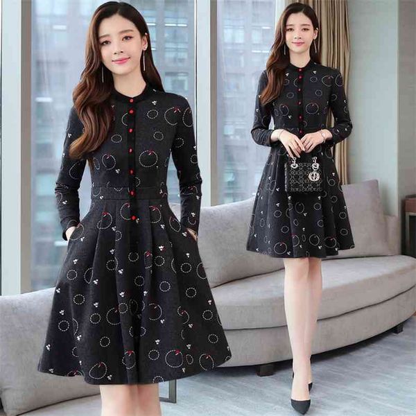 

vintage black hairy mini dresses autumn winter female plus size print long sleeve dress elegant women bodycon party vestido 210528, Black;gray