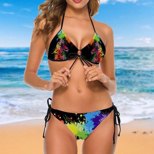 

women's swimwear colorful tiger swimsuits bikini women surfing camisole bandage halter push up string summer beachwear bathing suit, White;black