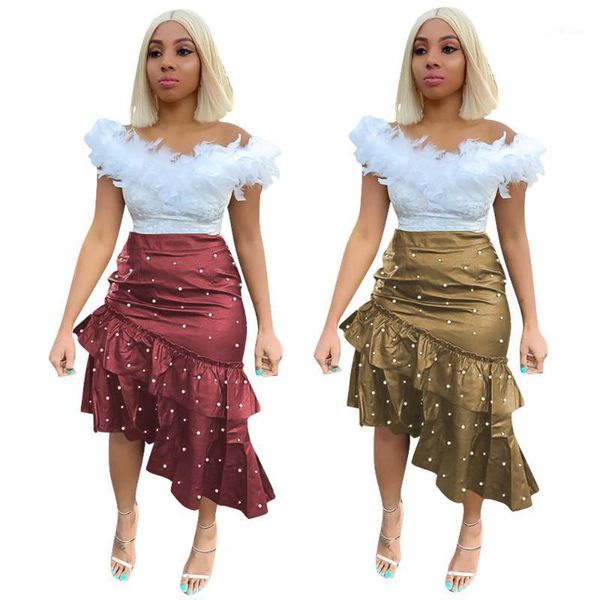 

skirts european and american fashion casual asymmetric pu leather beaded skirt 2 colors, Black