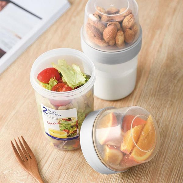

storage bottles & jars fresh-keeping box double-layer sealed compartment transparent breakfast leak-proof cup type