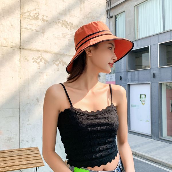 

hat girl spring and summer new style binding color matching big edge sunshade sun versatile designer tide brand fisherman's