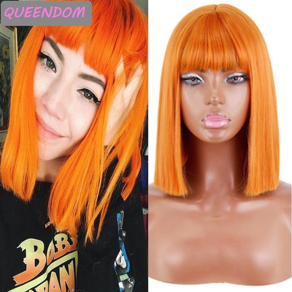 

synthetic wigs ginger orange short bob wig ombre blonde shoulder length for women heat resistant cosplay with bangs dark red, Black