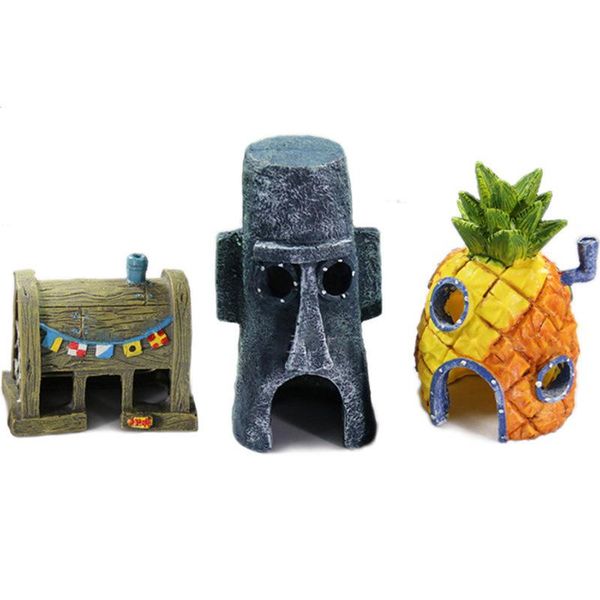 

cartoon aquarium ornament animation fish tank house decoration pineapple krusty krab hiding cave decor decorations