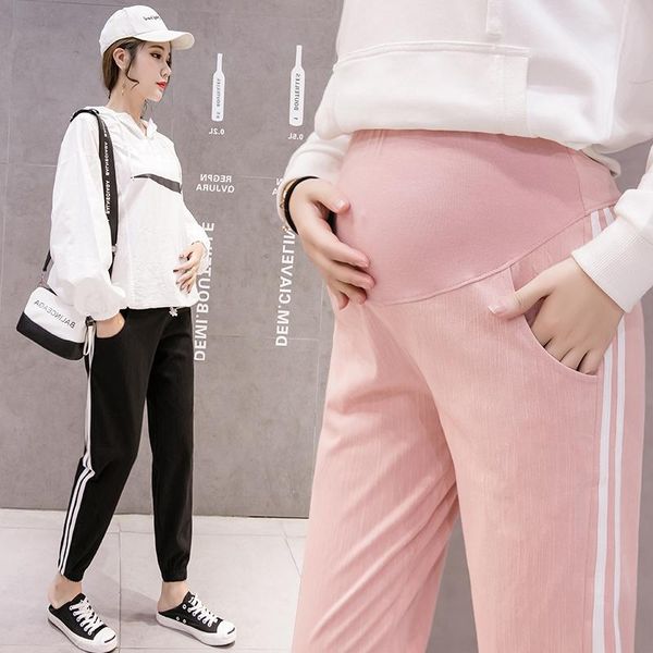 

maternity bottoms pants summer breathable sports casual loose comfy belly support elastic waist trousers, White