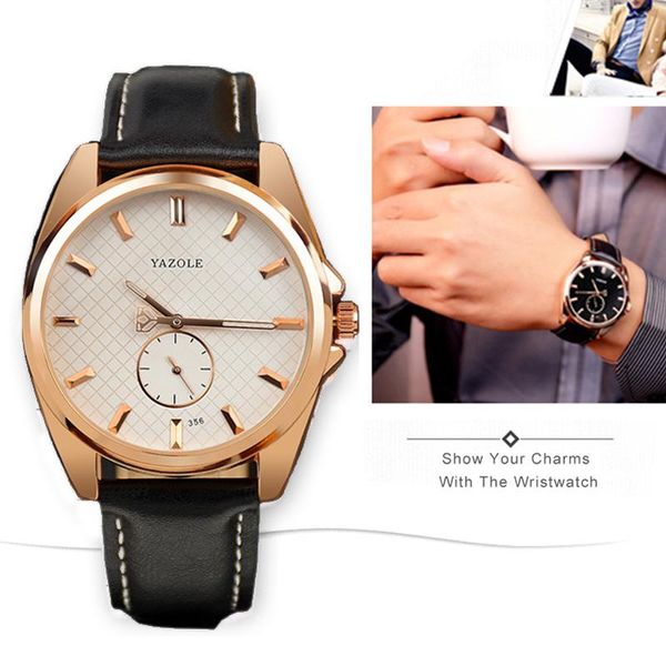 

wristwatches reloj yazole mens watches leather waterproof wrist watch analog quartz clock fashion men montre homme, Slivery;brown