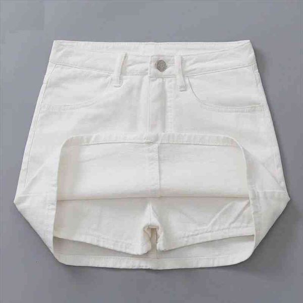 

denim summer high waist womens skirts a line white chic all match hakama, Black