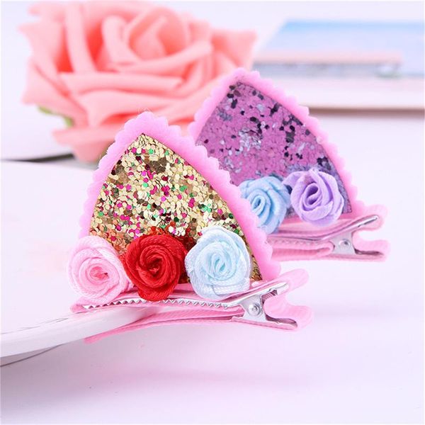 

hair accessories 2pcs hairpin cute children's cat ears side clip holiday gift for girl, Slivery;white