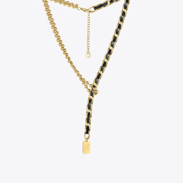

pendant necklaces enfashion black leather necklace for women beads lucky choker gold color fashion jewelry stainless steel collier 2021 p213, Silver