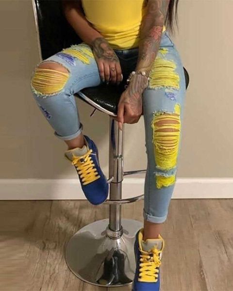 

women fashion casual slinky jeans long pants oversized 2xl3xl women trousers rippeddesign denim pants leggings fashion jeans 210716, Blue