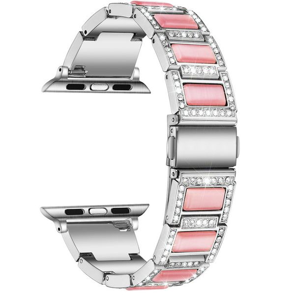 Jóias Diamante Alta do Metal para Bandas de Relógio de Apple 44mm 42mm 40mm 38mm Pulseira de Resina Mulheres Watchband Iwatch Series 6 5 4 SE Pulseiras Acessórios Smart