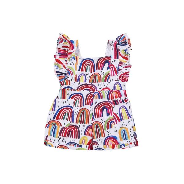 

jumpsuits 2021 0-18m cute infant baby girl playsuit rainbow striped print ruffle short sleeve romper jumpsuit one piece clothes, Blue