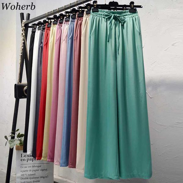 

woherb trousers for women bottoms spring summer casual high waist wide leg pants female pantalon mujer 2021 modis1, Black;white