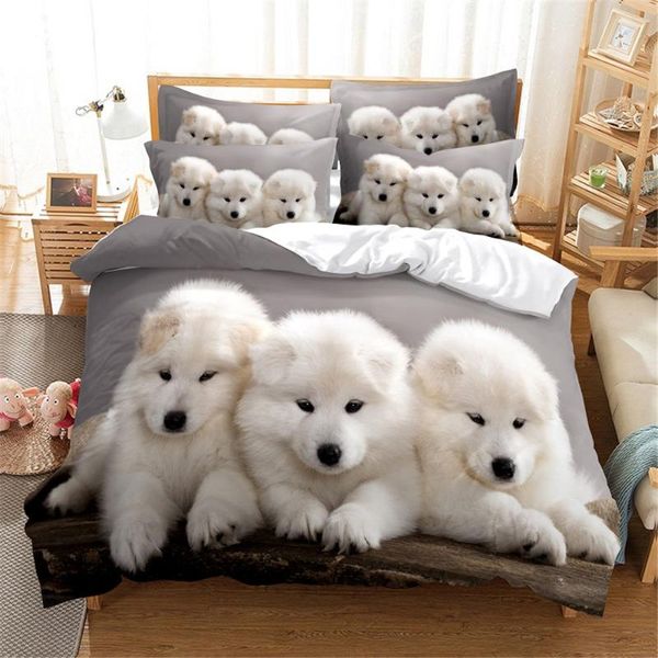 

bedding sets 3d white dog set  duvet cover bed cotton bedroom