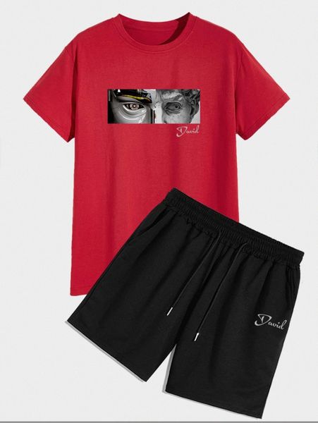 

men figure & letter graphic tee with shorts y2qt#, Gray