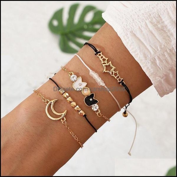 Link, Jewelrylink, цепь 5 шт -шт/сет женские модные браслеты набор луны кошачьи кот звездный кулон золотой цветок