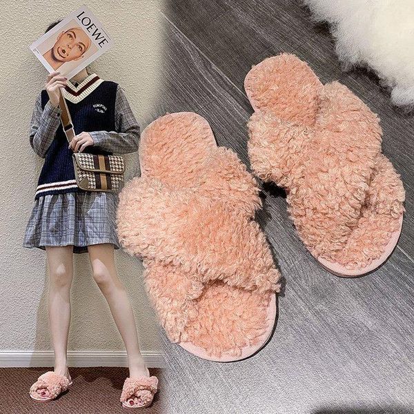 

women slippers flat shoes winter plush fashion lovely home convenient slip-on comfortable fur warm woman, Black