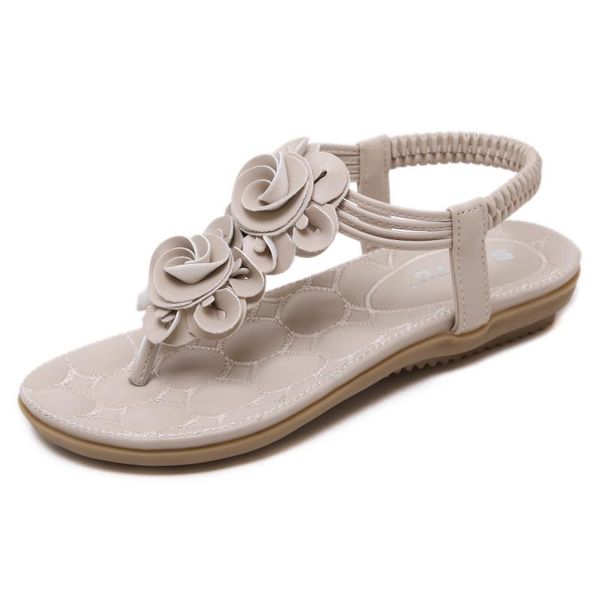 

summer women's sandals flip-flops wear-resistant beach bohemian flower flat shoes large size, Black
