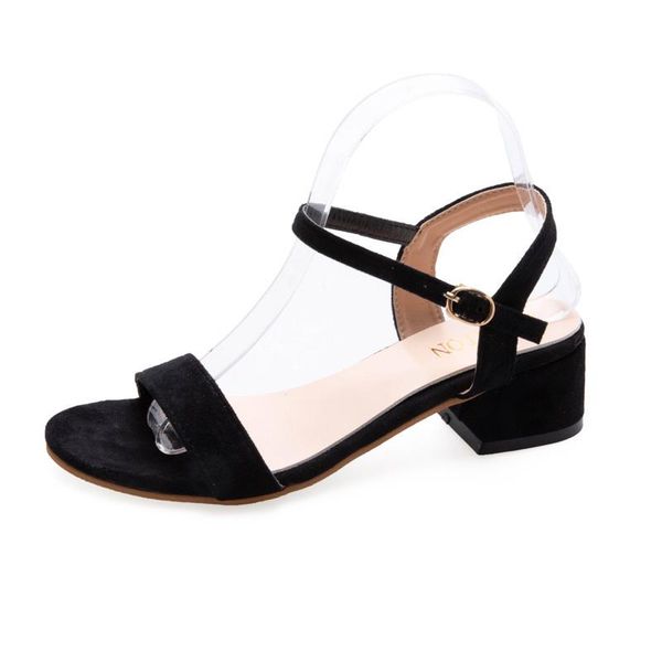 

gladiator sandals summer office high heels shoes woman buckle strap pumps casual women plus size 35-43, Black